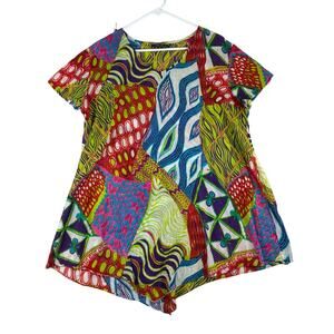 KikiSol Artsy Tunic Top WomenXXL Colorful Mixed Print Lightweight Asymmetric Hem